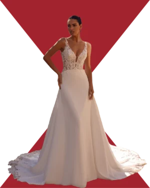 Vestido de novia de silueta sirena con cuerpo de encaje y escote profundo